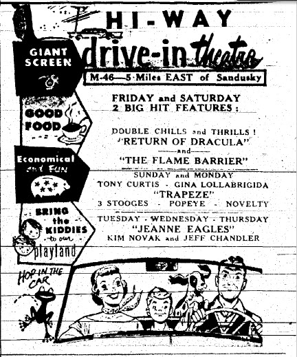 Hi-Way Drive-In Theatre - Summer 1958 Ad